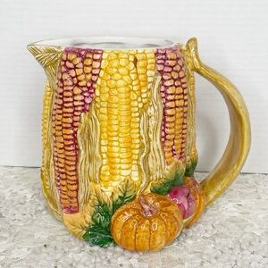 Cooks Club Fall Thanksgiving Harvest Colorful Corn Pumpkin Pitcher 6" Tall